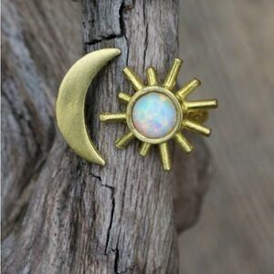 Handcrafted Opal Moon & Sun Brass Ring